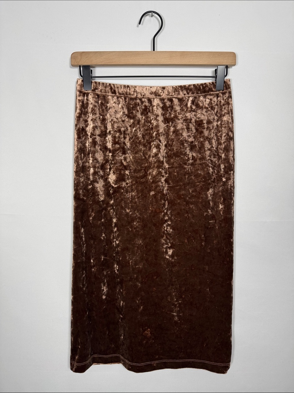 WSK53 {Altar'd State} “Nadine” Brown Crushed Velvet Boho Midi Skirt